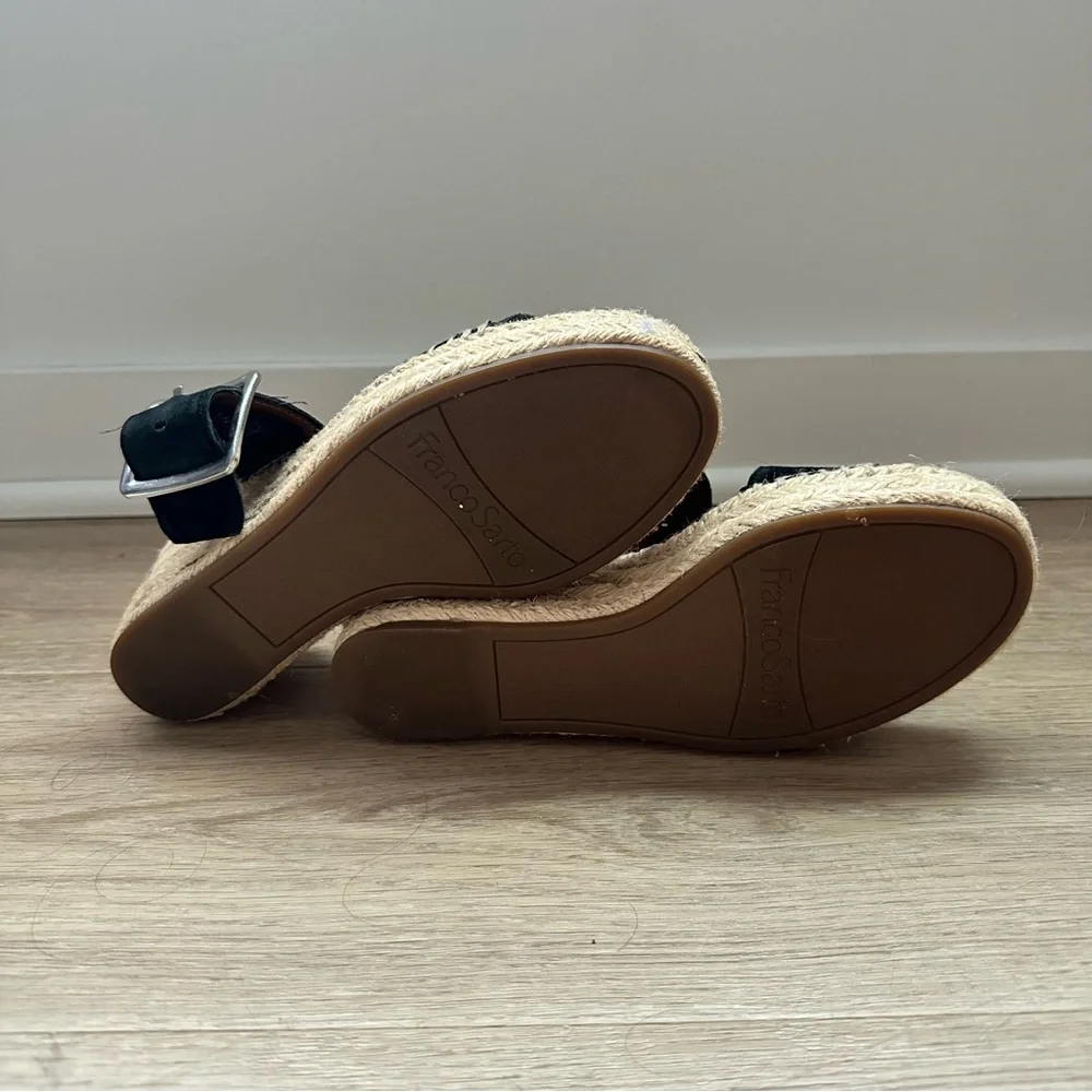 Franco Sarto Black Suede Espadrille Slide Sandals with Buckle